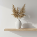 Minimalist Ceramic Vase with dried pampas grass on a wooden shelf