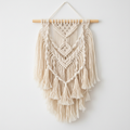 Boho macrame wall hanging with fringe design in natural cotton rope